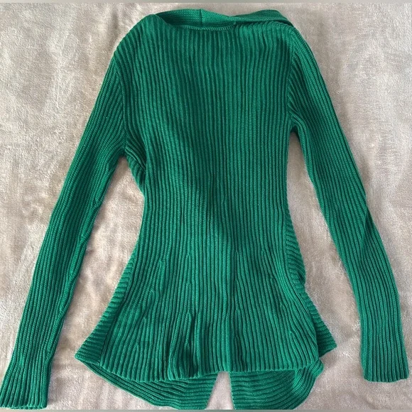 Lauren Ralph Lauren Green Ribbed Wrap Cardigan Sweater Petite Small - Picture 10 of 10